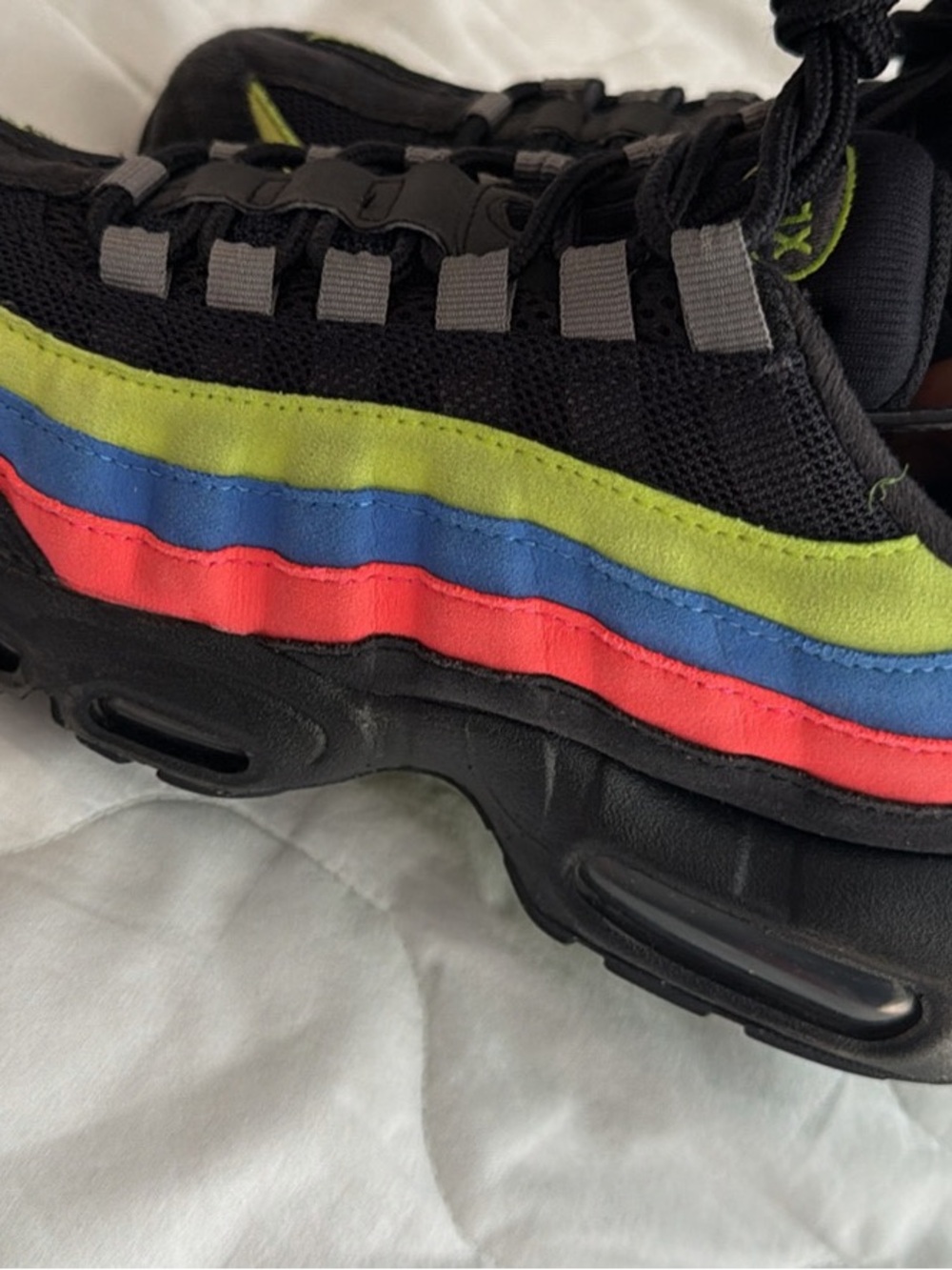 Nike Kids Air Max 95 Black with Neon Green Blue and Pink Accents - Picture 4 of 7